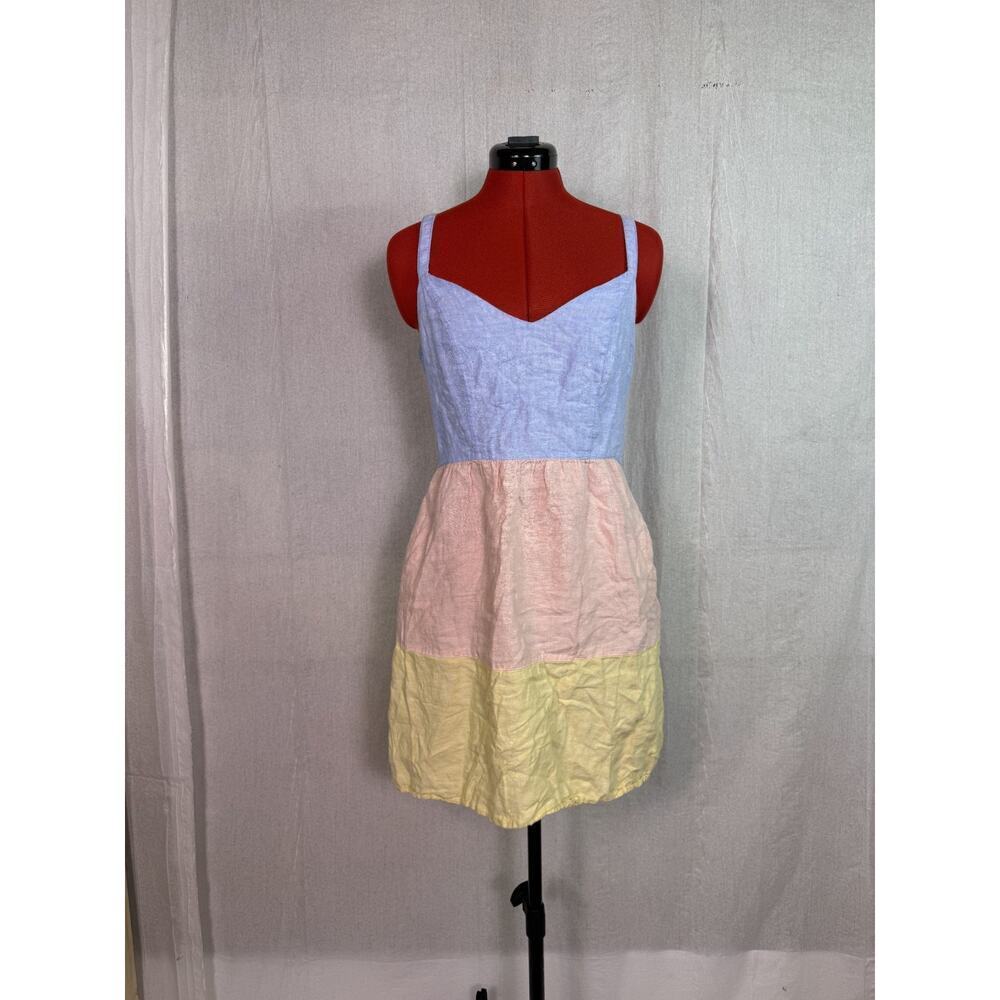 Cynthia Rowley 100% Linen Color Block Mini Dress Pockets Women's Size S D760